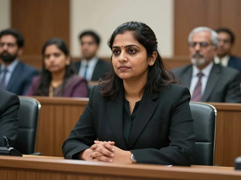 Woman lawyer speaking in an Indian court without judgmental language