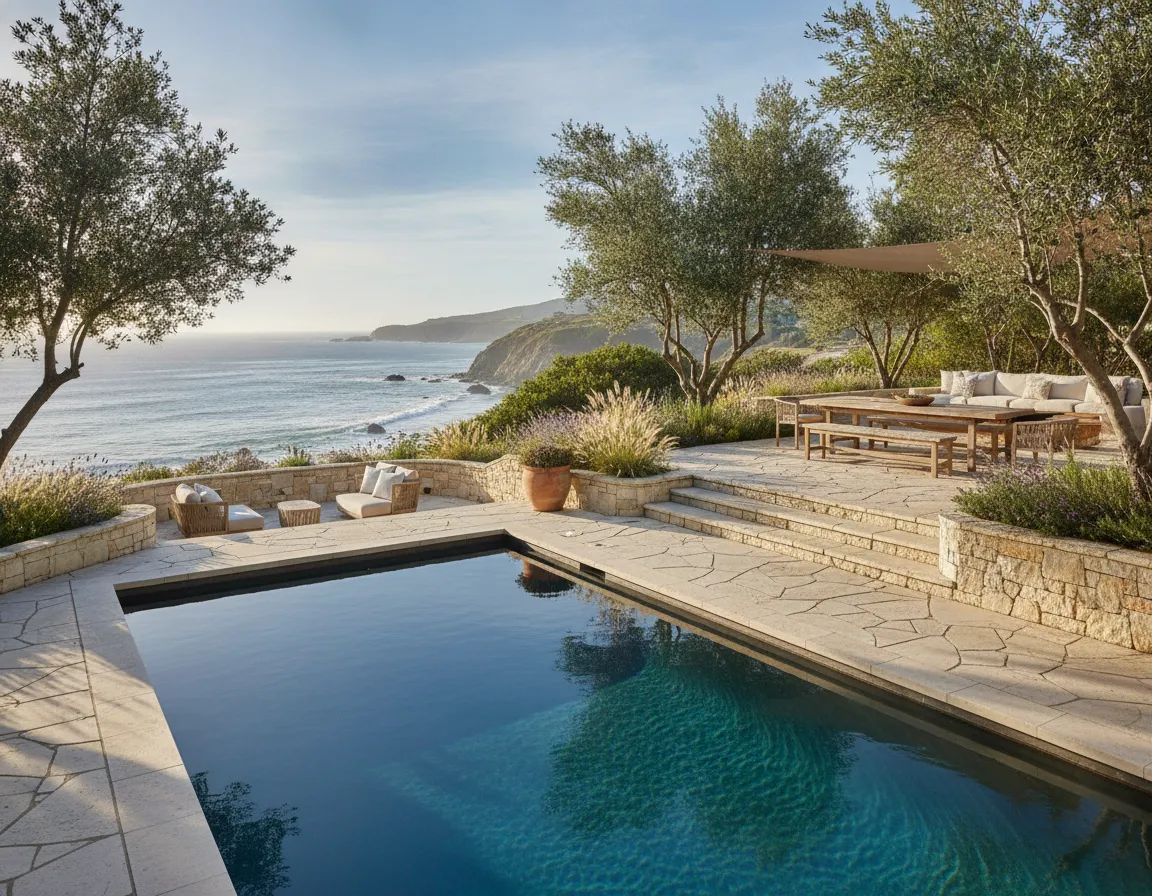 Private pool beside a landscaped outdoor terrace