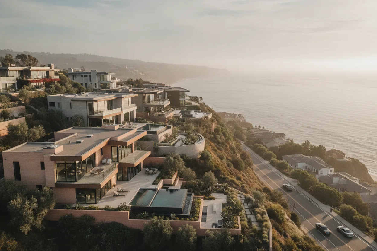 Malibu hillside residential setting near Santa Monica with landscaped private homes