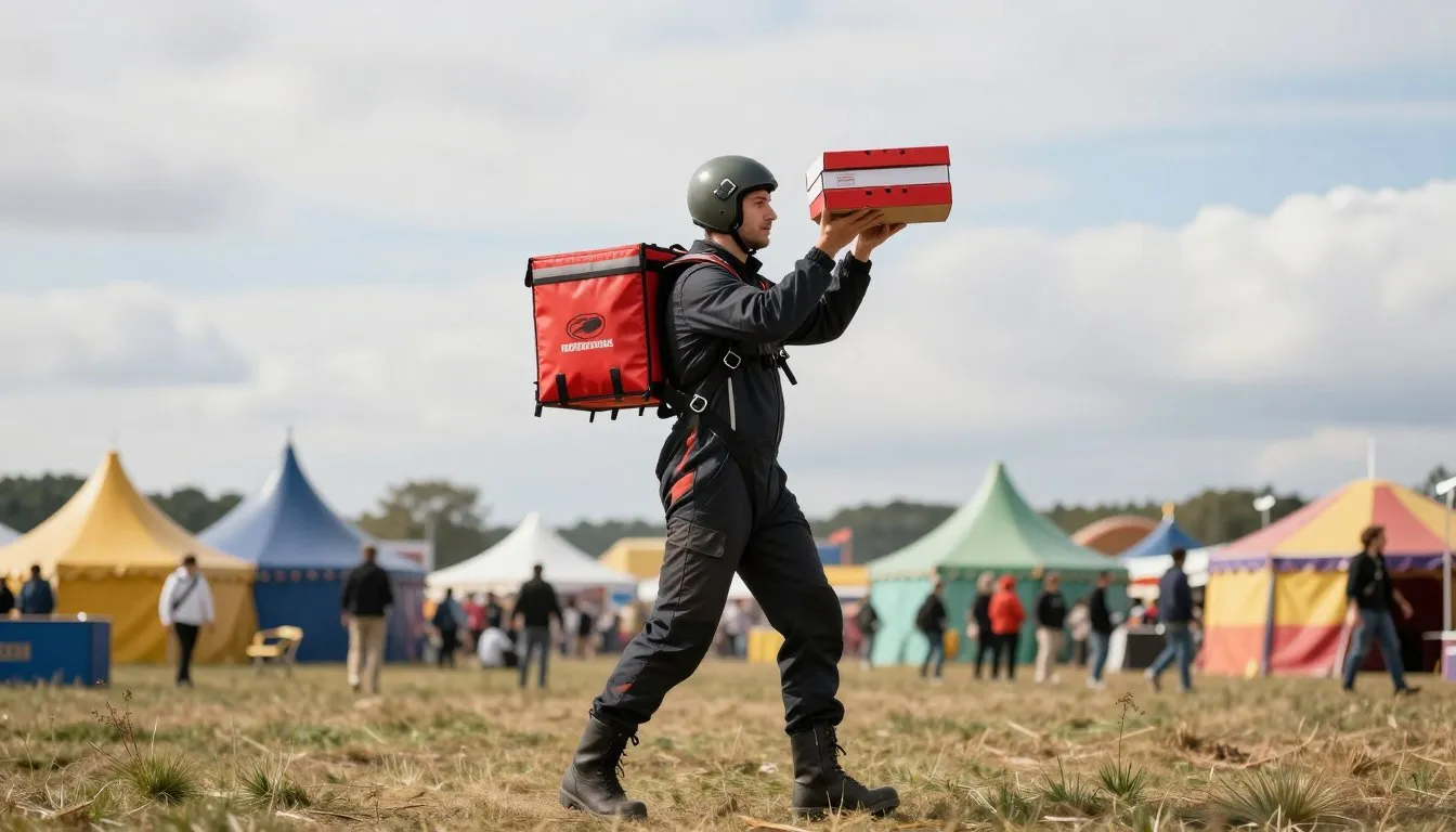 Pizza delivered by jetpack in Britain at Glastonbury Festival