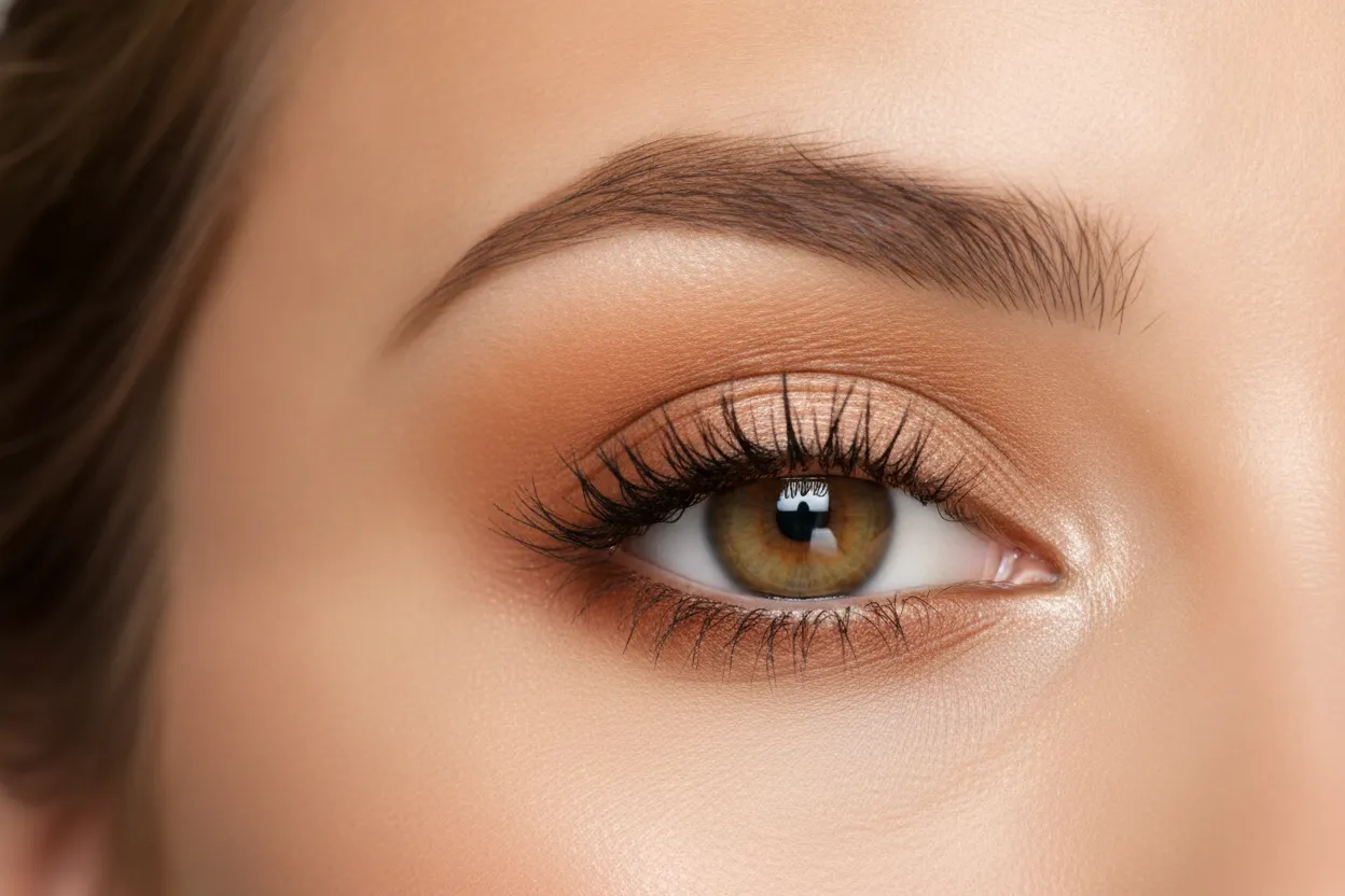 Caramel eyeshadow blended through the crease