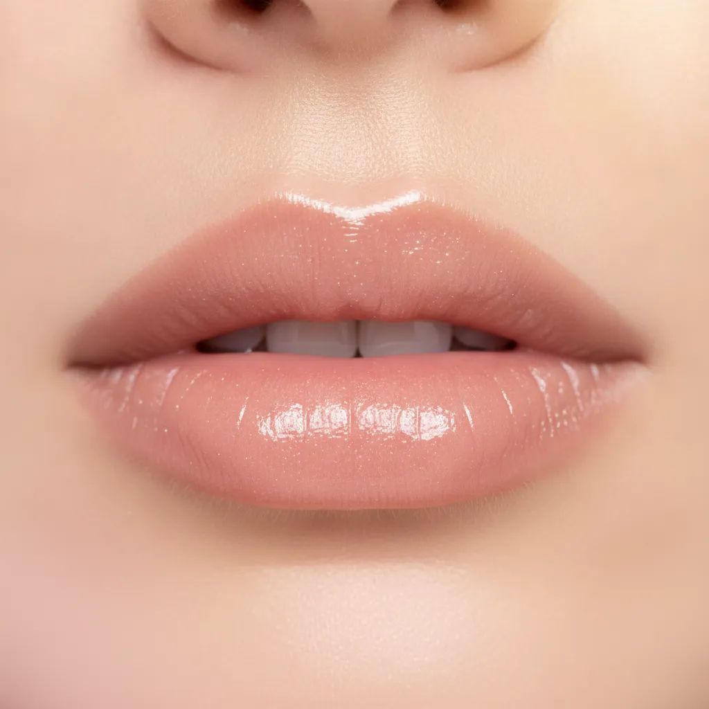 Nude balm layered over softly lined lips