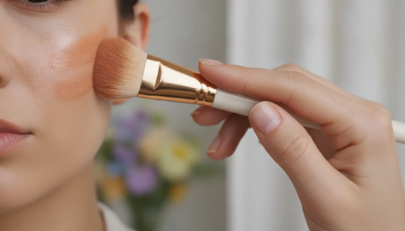 Cream bronzer and blush blended for a natural finish