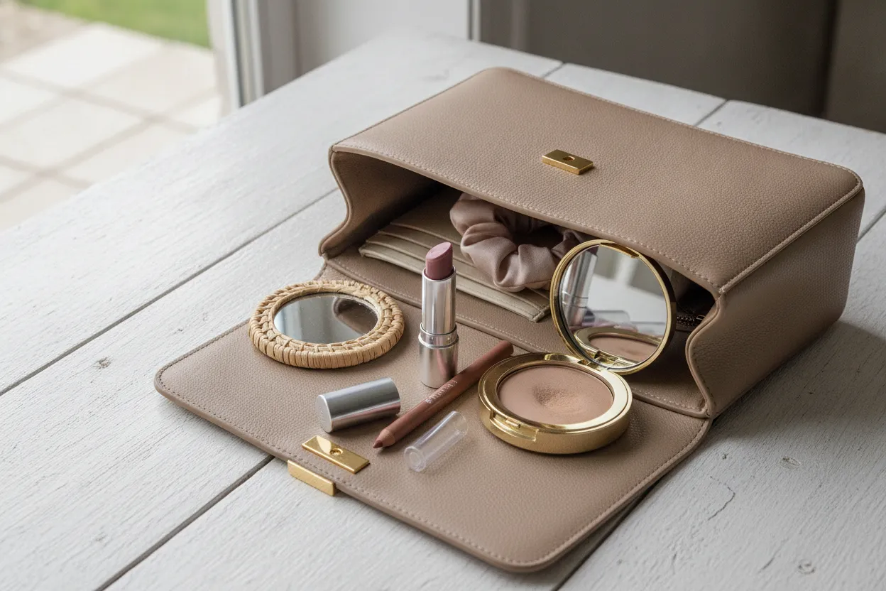 Compact touch up kit with balm powder and lip liner
