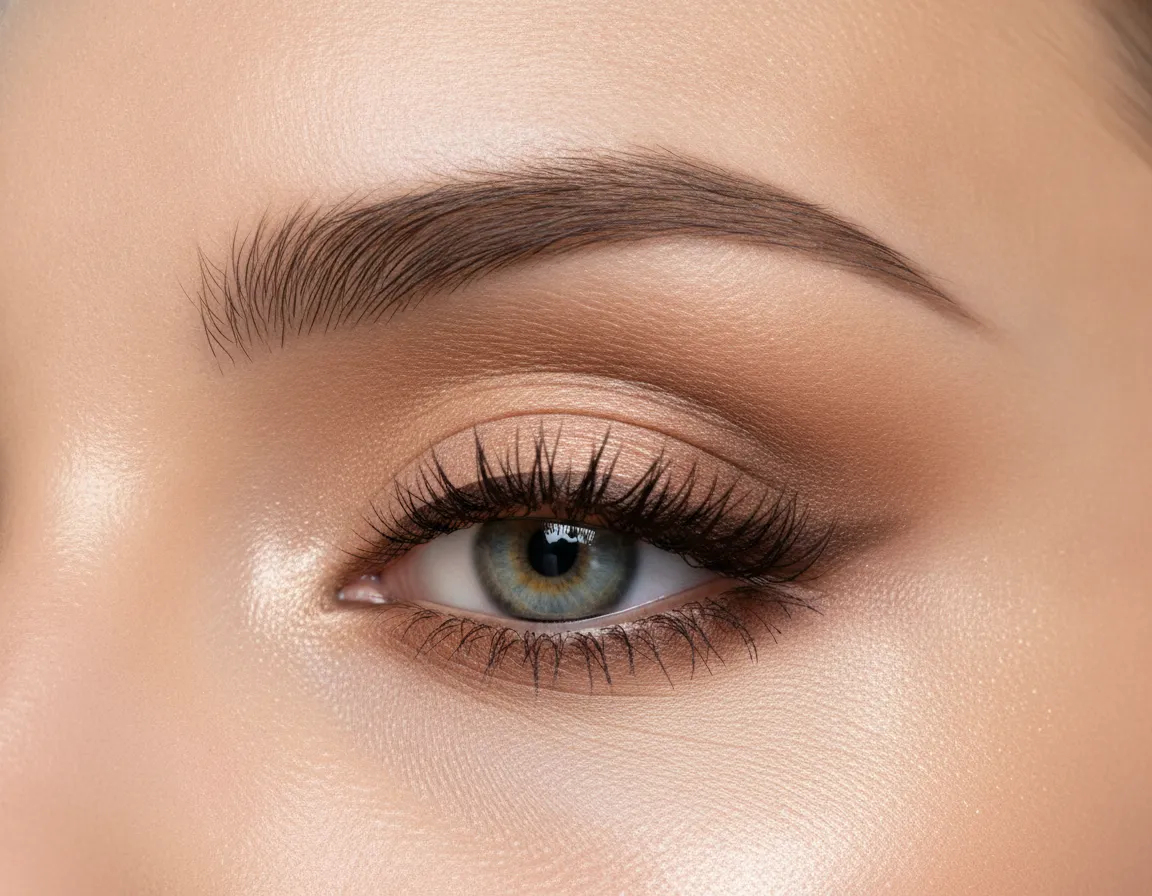 Warm neutral eyeshadow blended for an everyday look