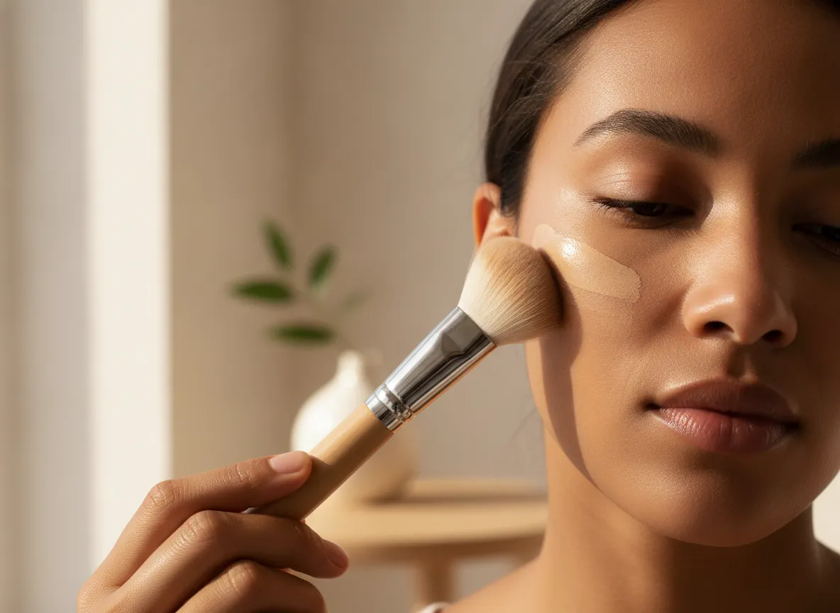 Sheer foundation blended across the face