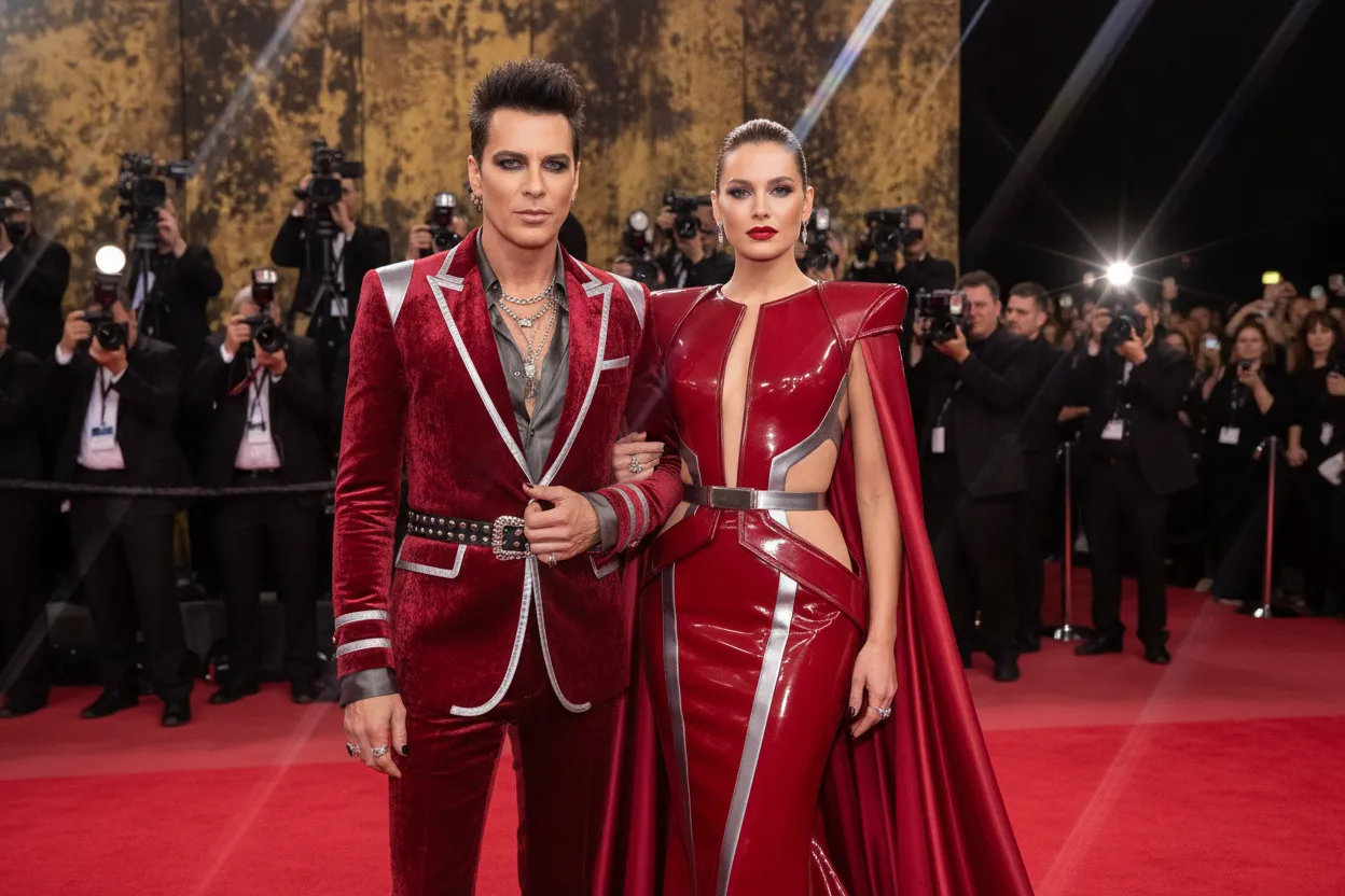 Machine Gun Kelly and Megan Fox at a coordinated red carpet fashion event
