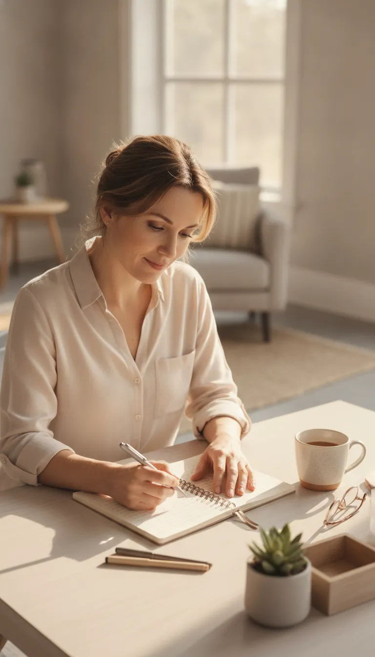 Adult woman writing relationship goals in a notebook