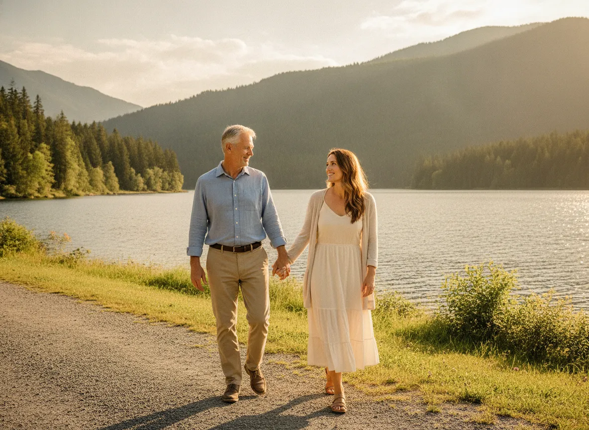 Adult partners enjoying a peaceful outdoor walk