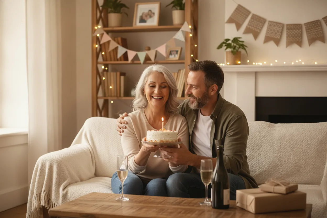 Adult couple celebrating a shared milestone
