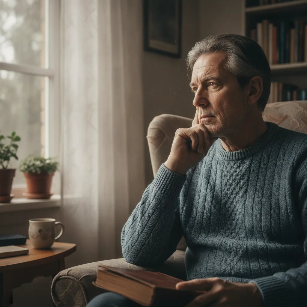 Older man reflecting during a quiet morning