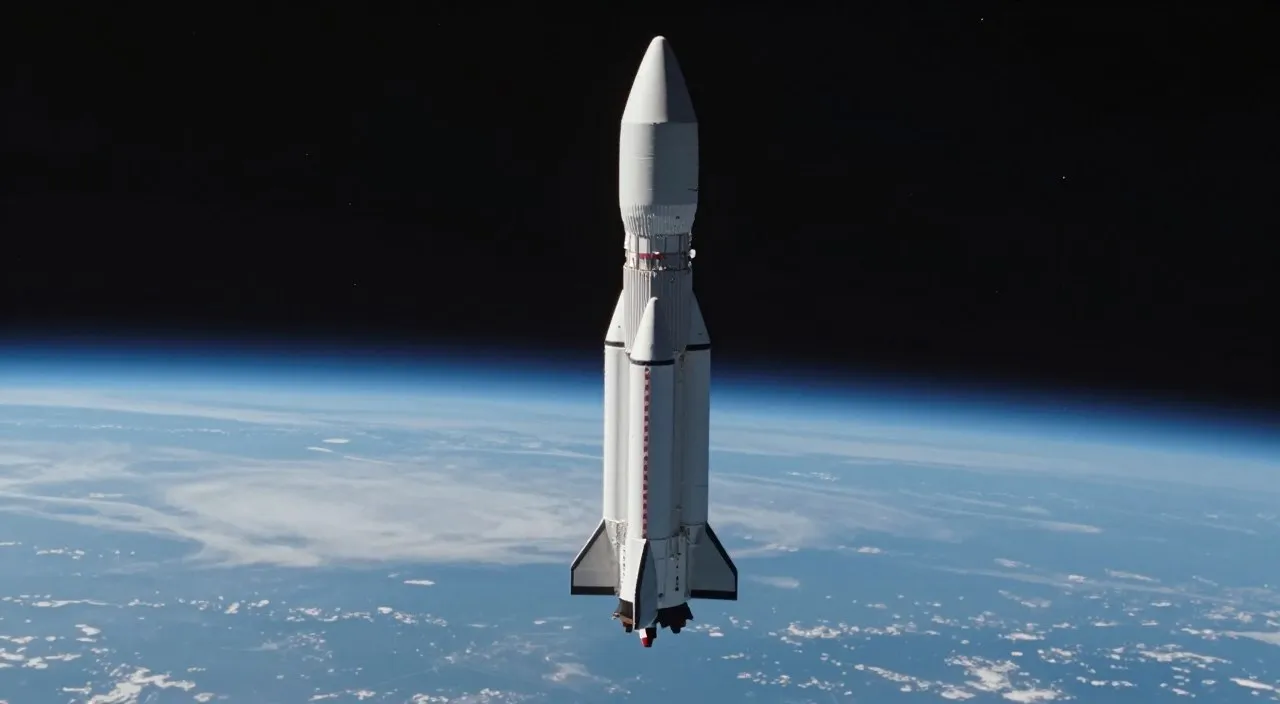 Rocket stage flying above Earth after orbital launch