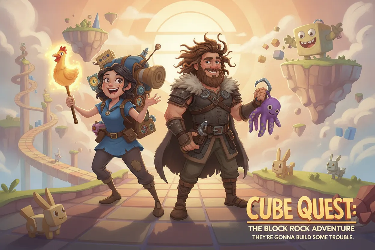 Jack Black and Jason Momoa inspired fantasy comedy characters in a blocky world