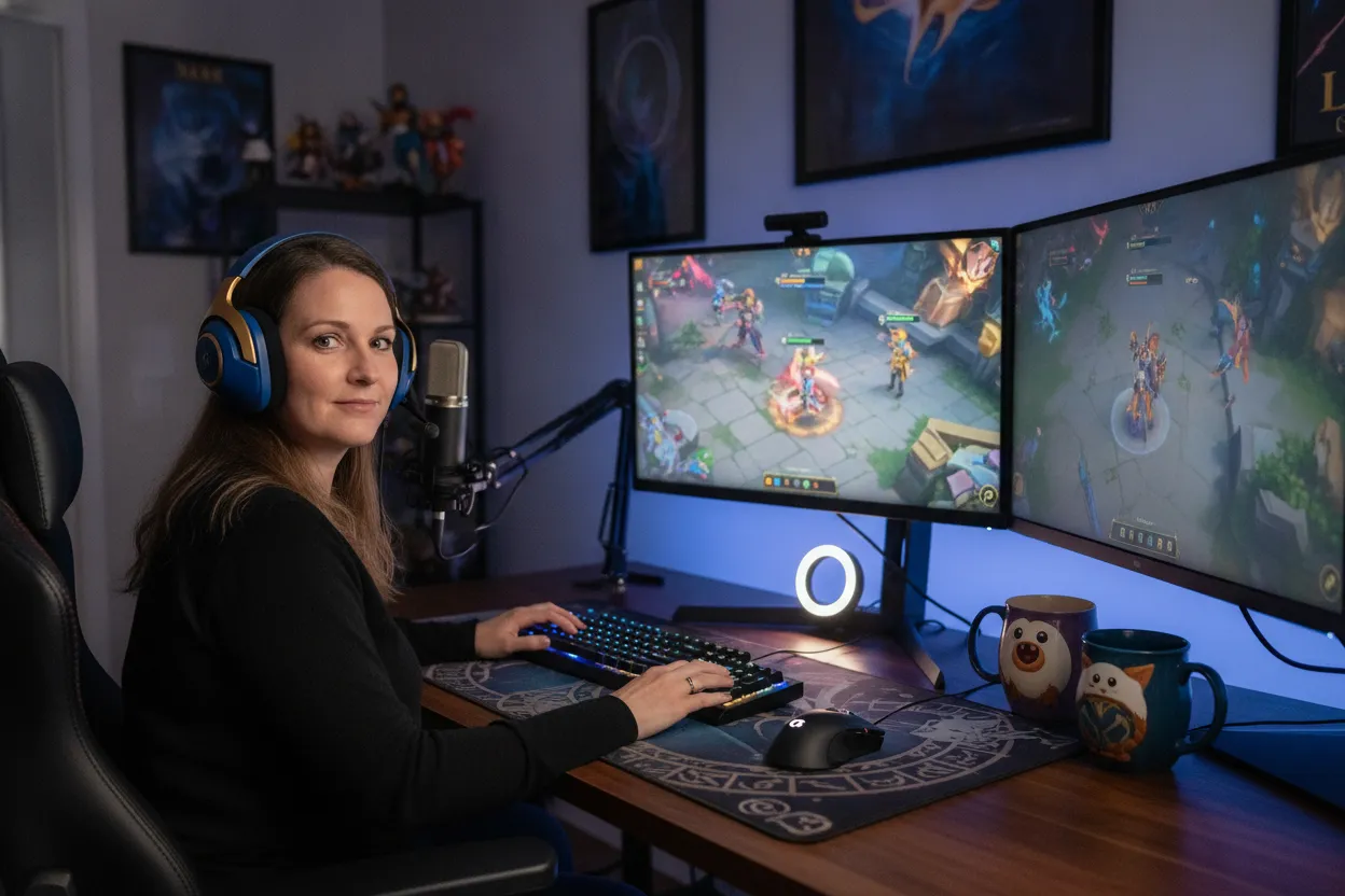 League of Legends focused female gamer streaming from home