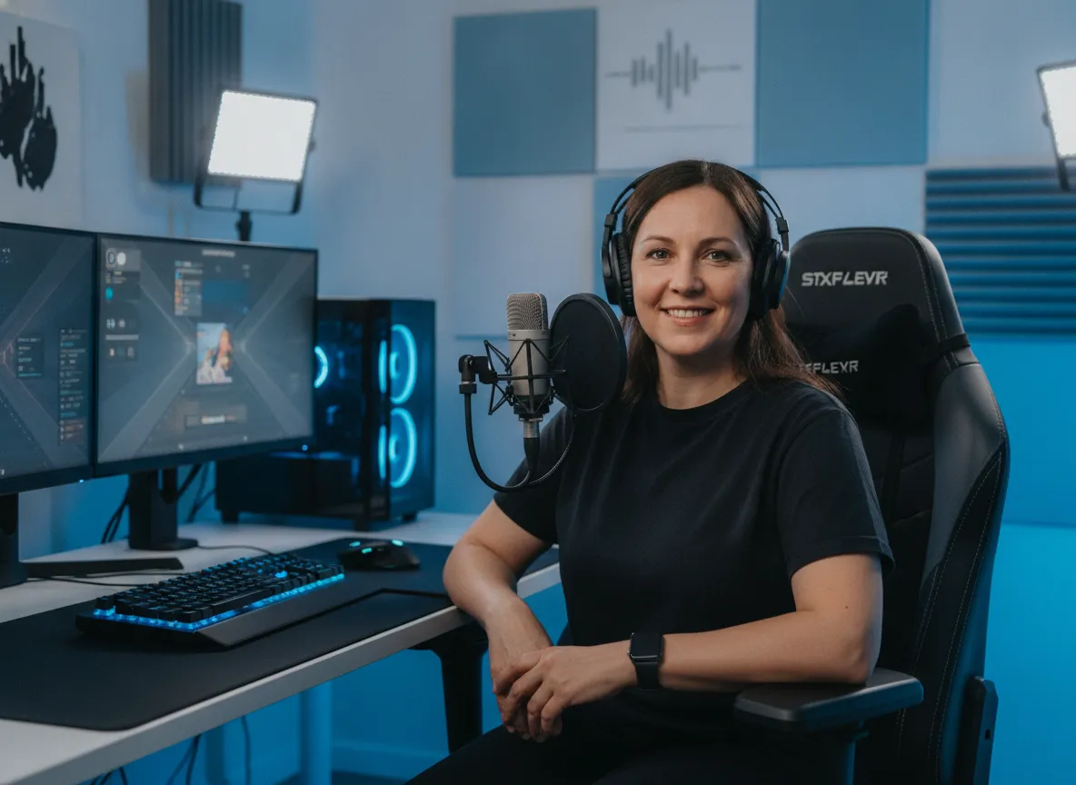 Valkyrae inspired gaming and podcast studio portrait