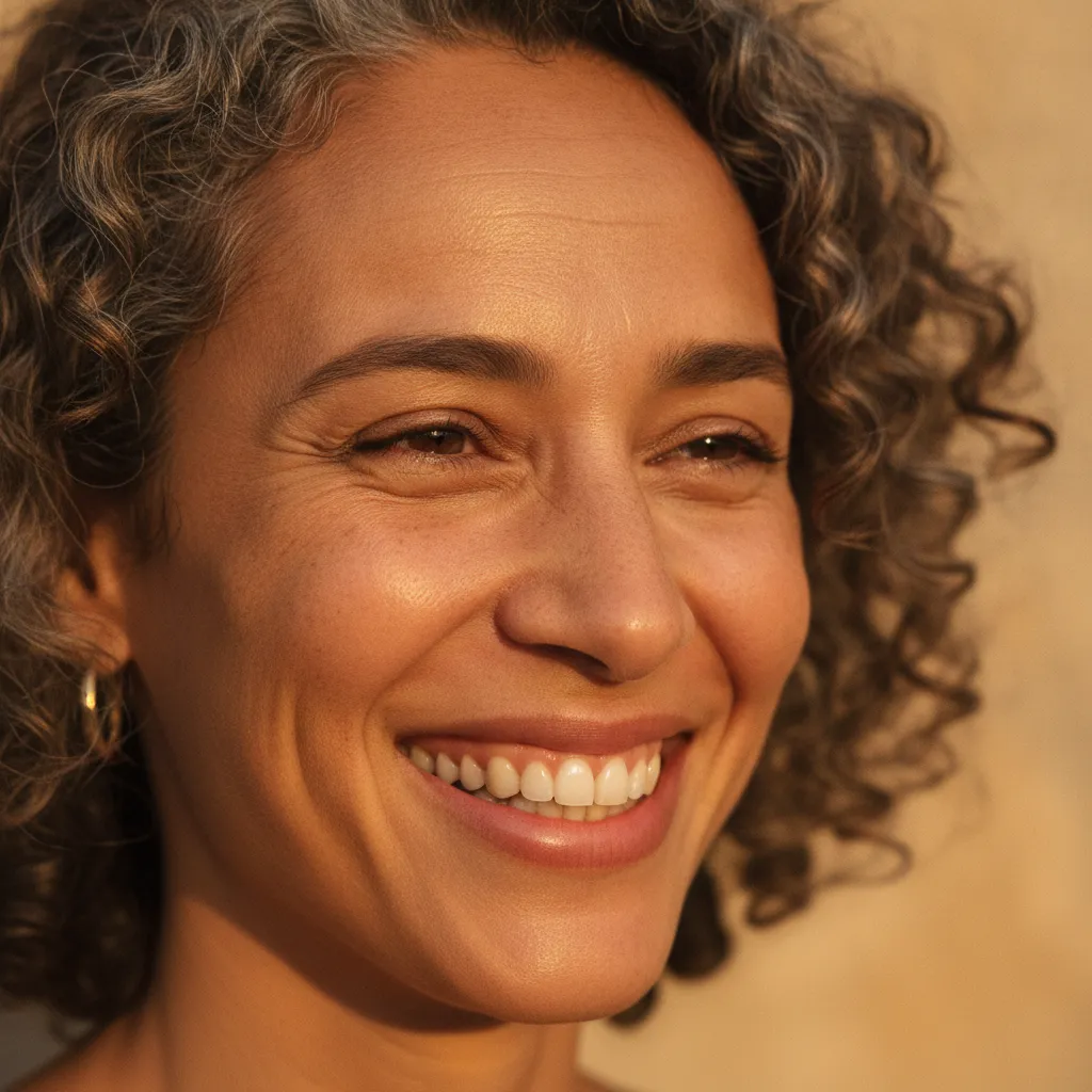 Person smiling with unique natural facial features
