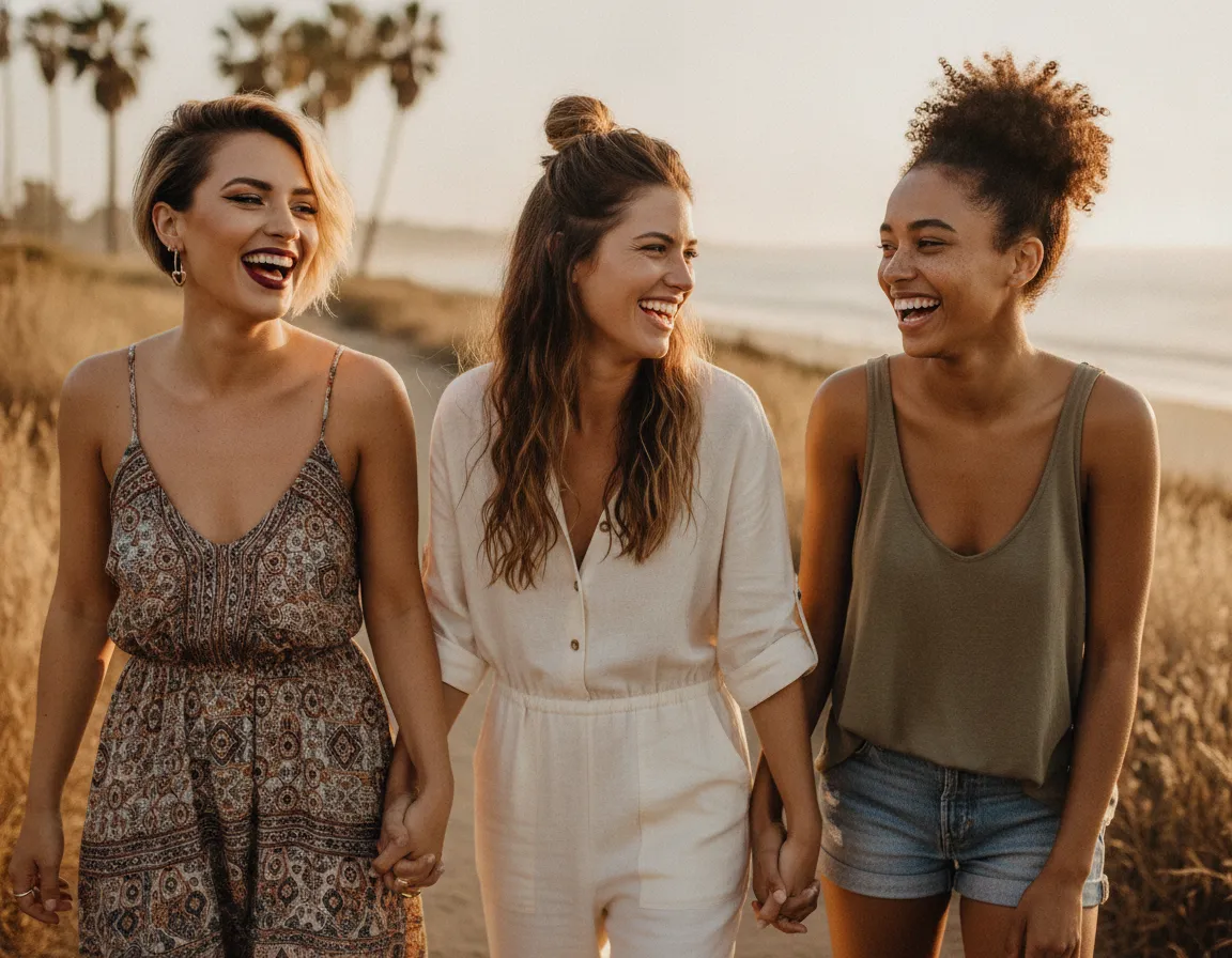 Friends with different beauty styles together