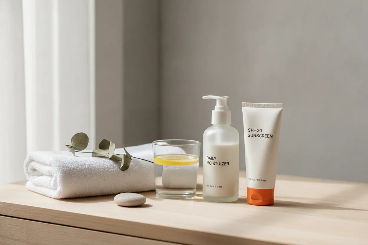 Simple self-care routine with moisturizer and sunscreen