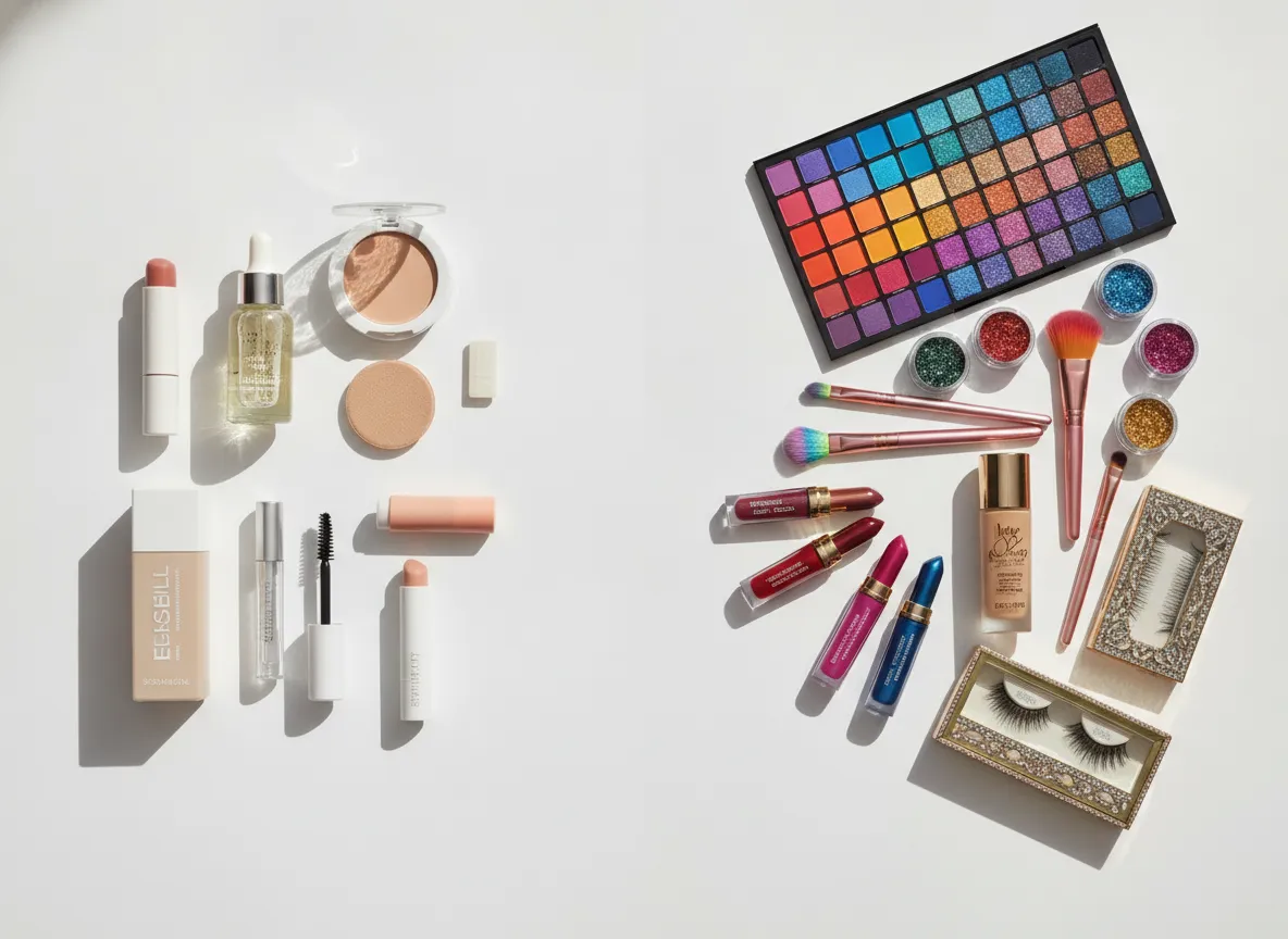Minimal makeup beside heavy makeup products