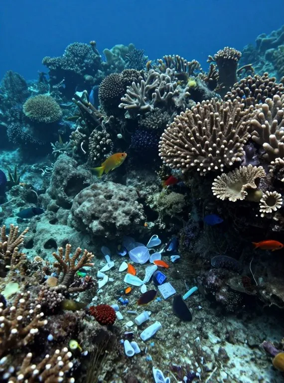Plastic particles moving below the ocean surface