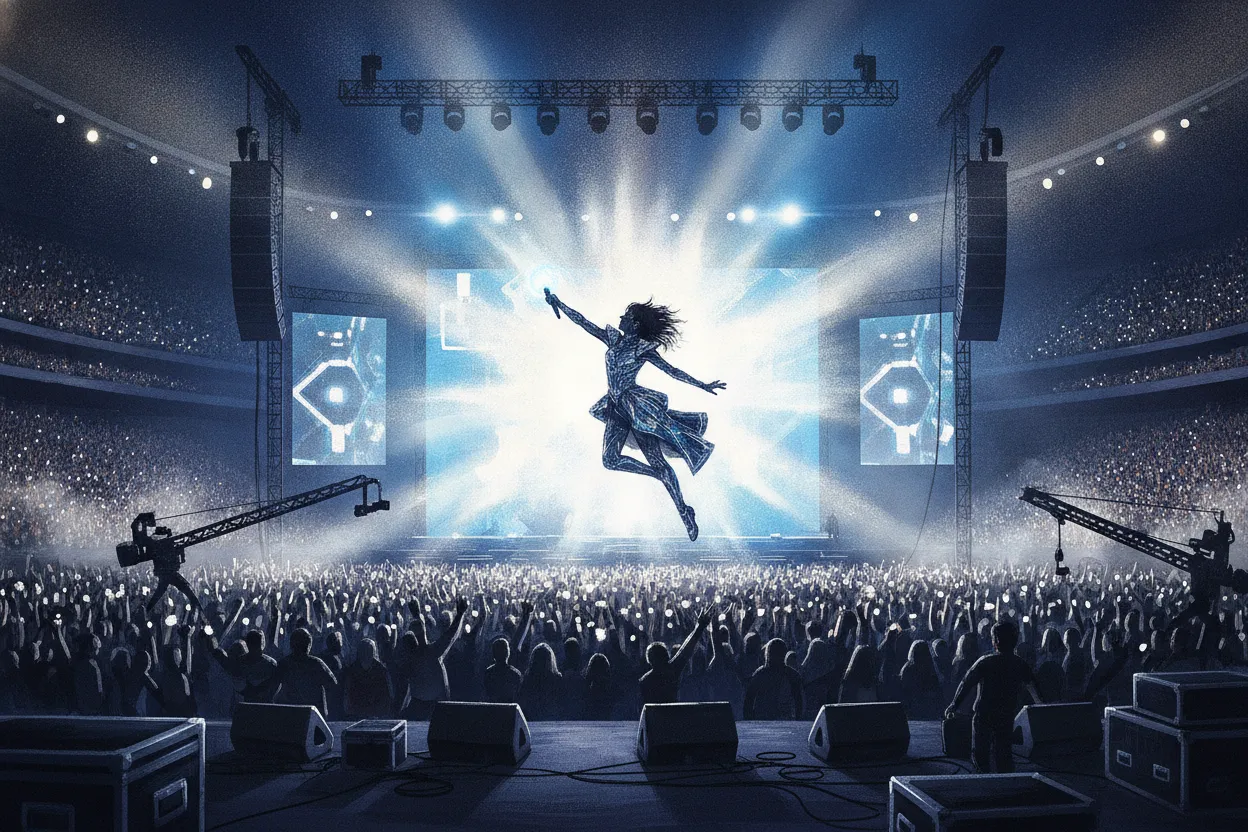 Beyoncé performing during a large stadium tour