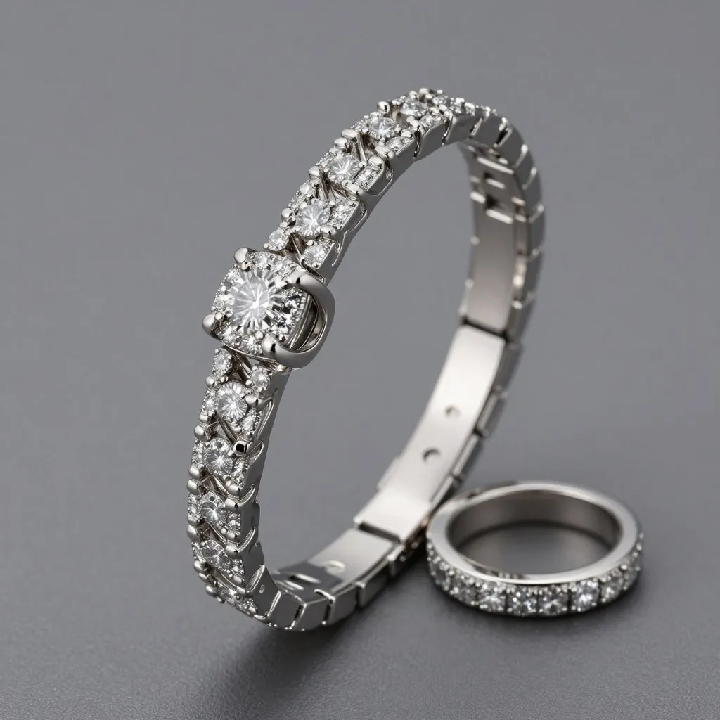 Grey gold diamonds in a Saint Laurent bracelet and ring
