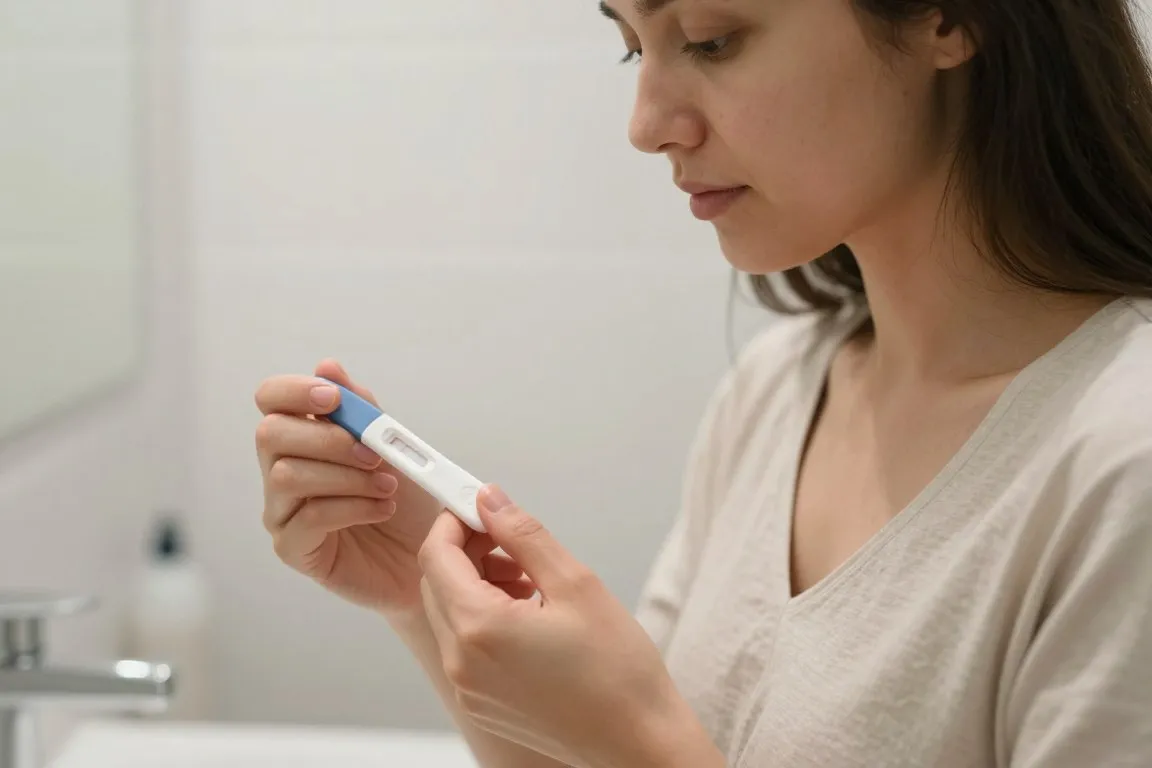 Person privately using a saliva pregnancy test at home