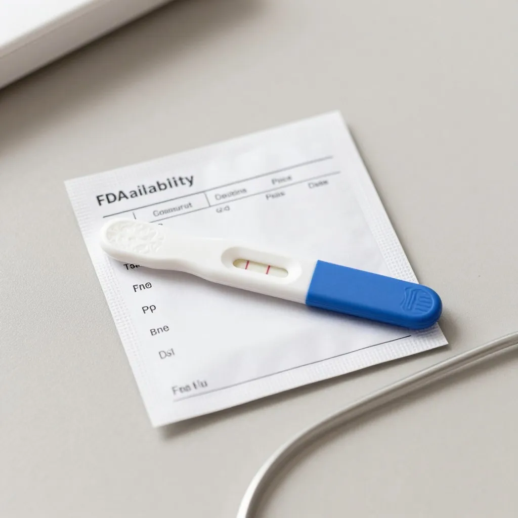 Saliva pregnancy test package with privacy and access checklist