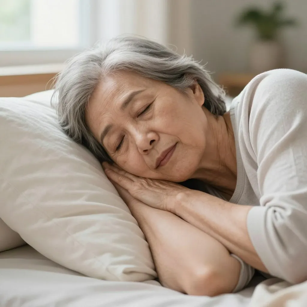 Older adult waking refreshed after a short nap at home
