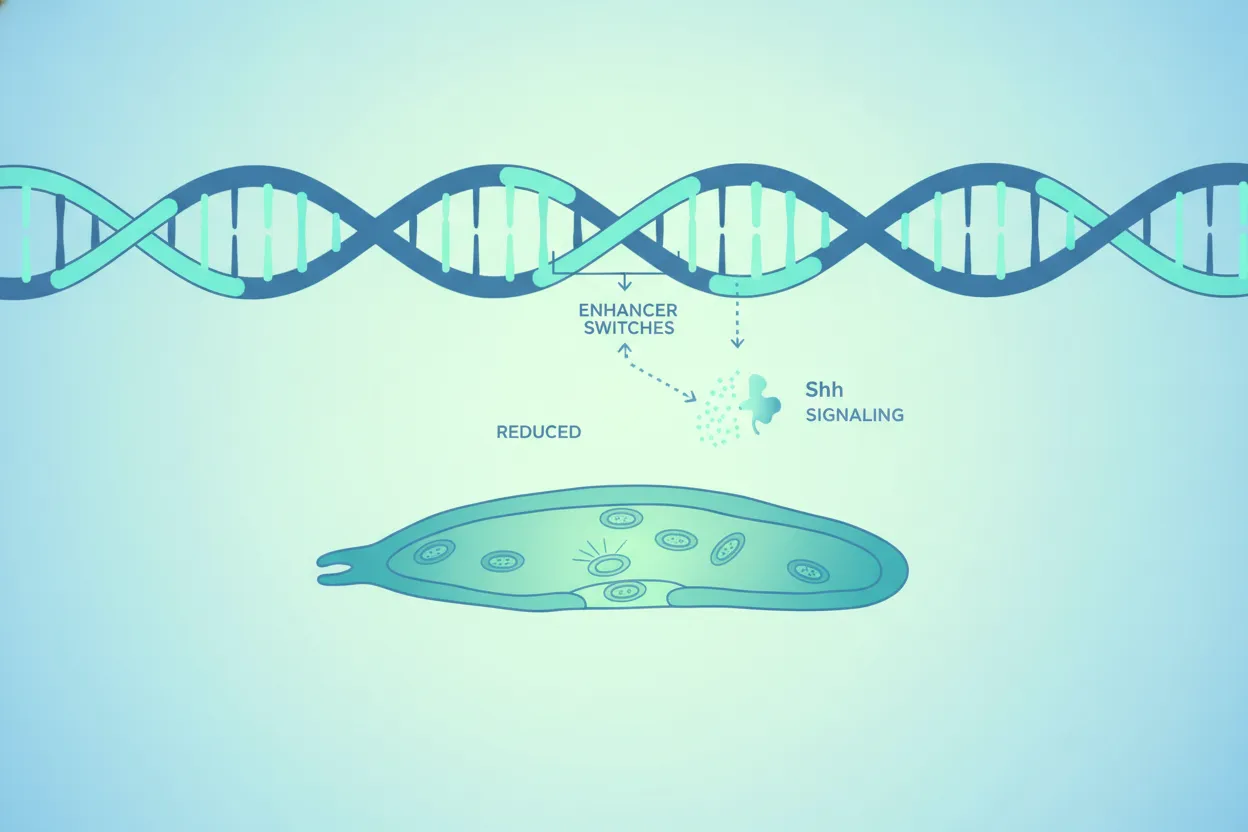 Genetic limb development diagram explaining why snakes have a slender body and no limbs