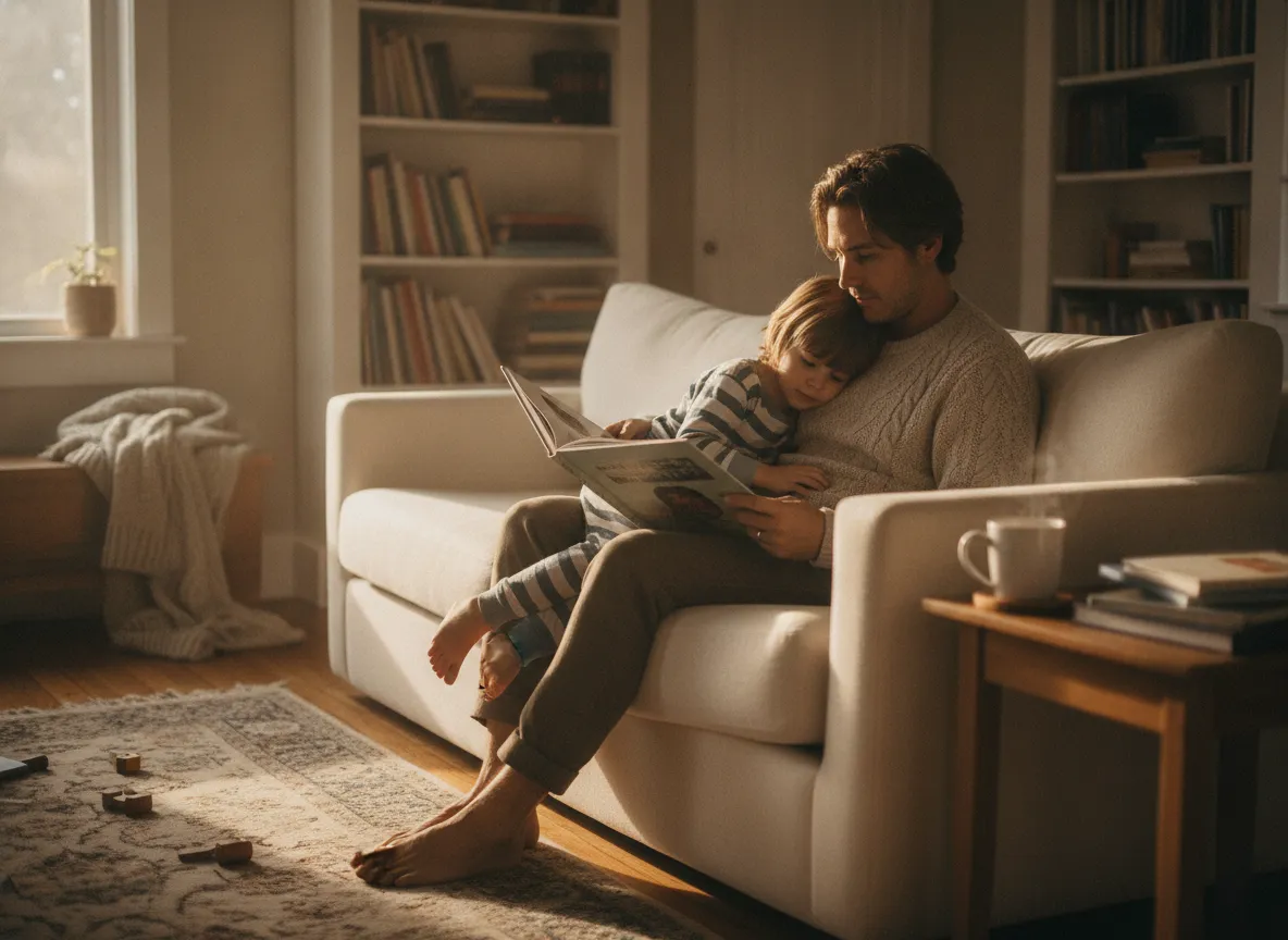 Parent and child sharing a quiet home routine