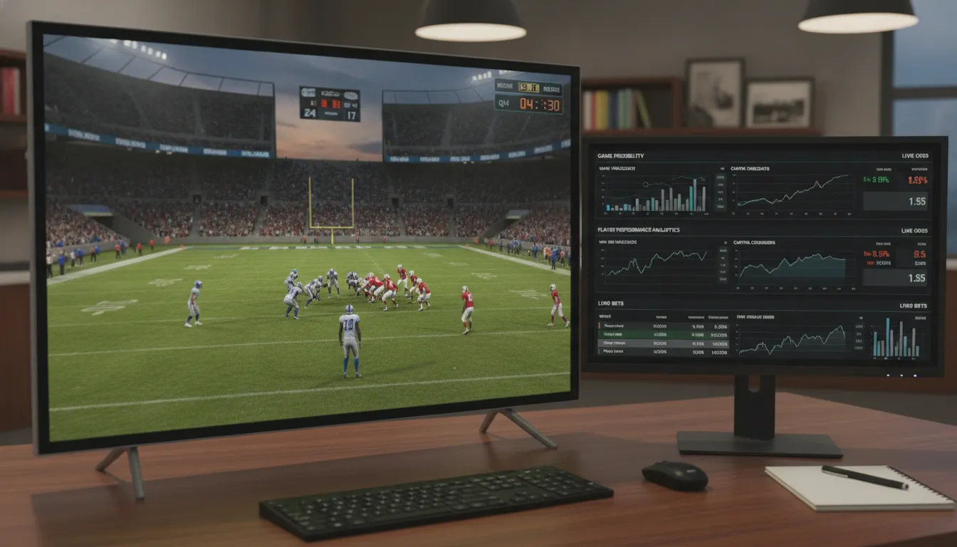Football game viewed through a betting analysis screen