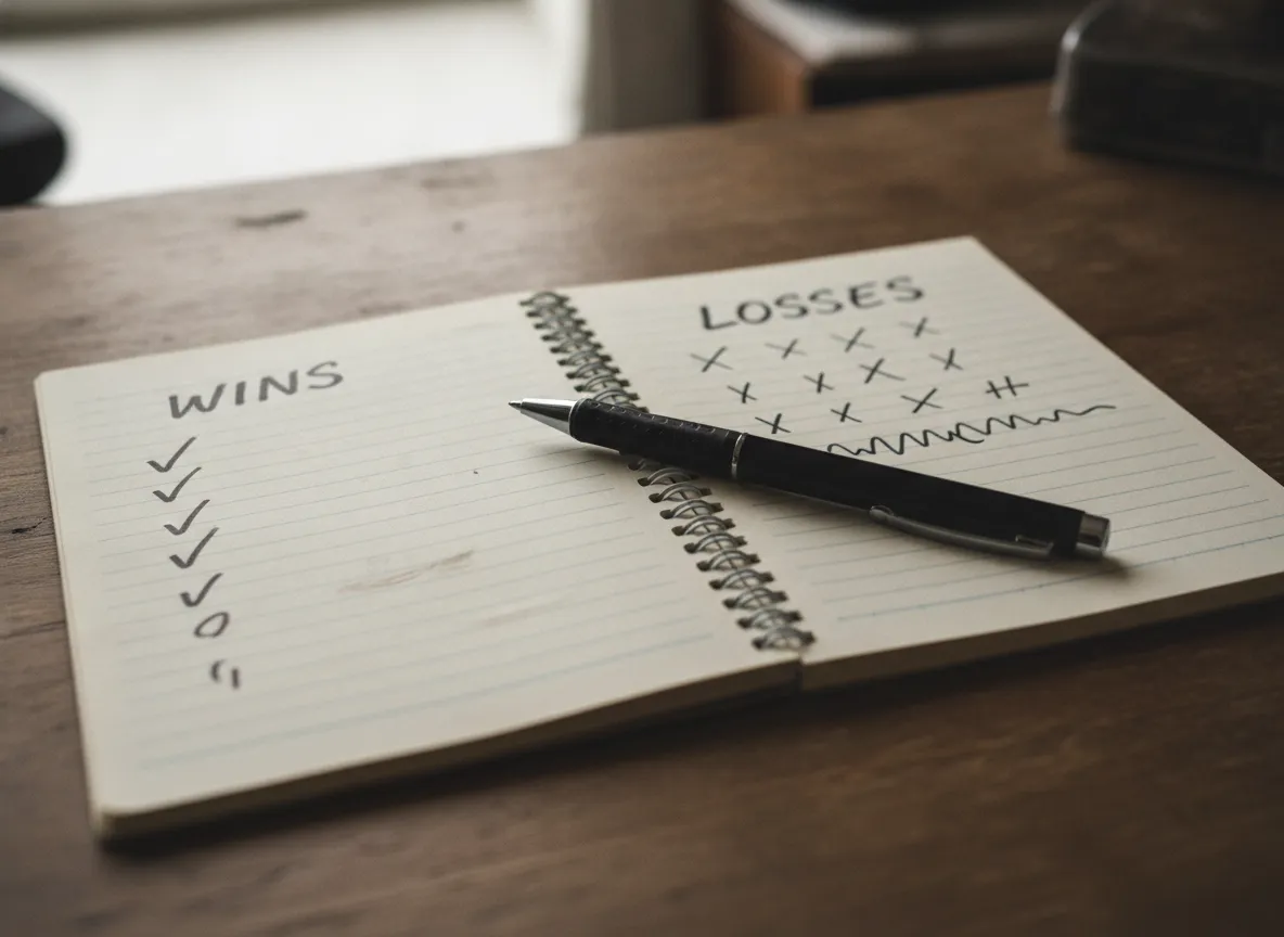 Handwritten record of betting wins and losses