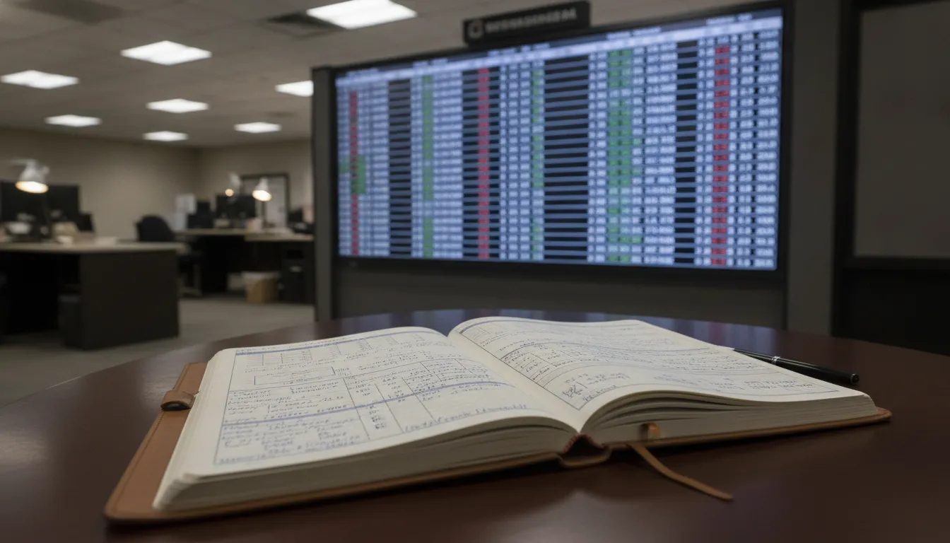Sports betting odds board beside a notebook