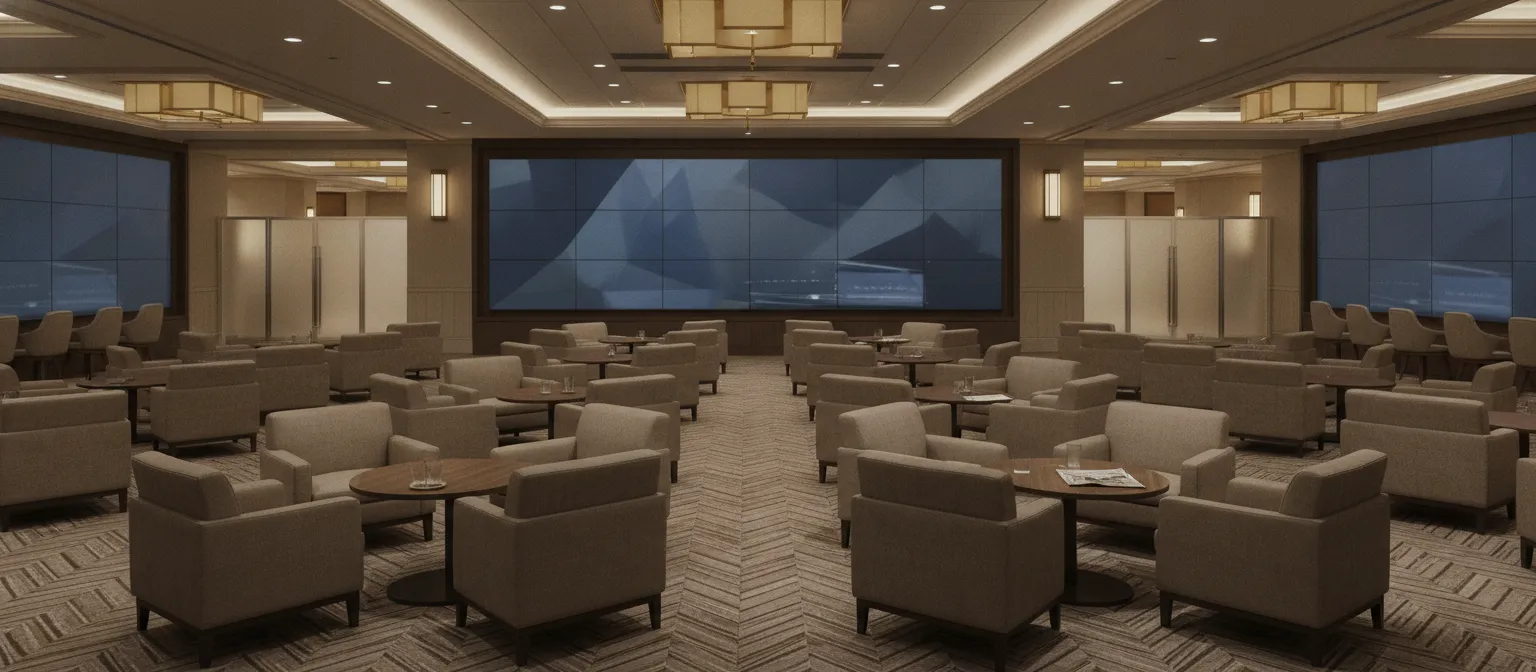 Sportsbook seating area with muted screens