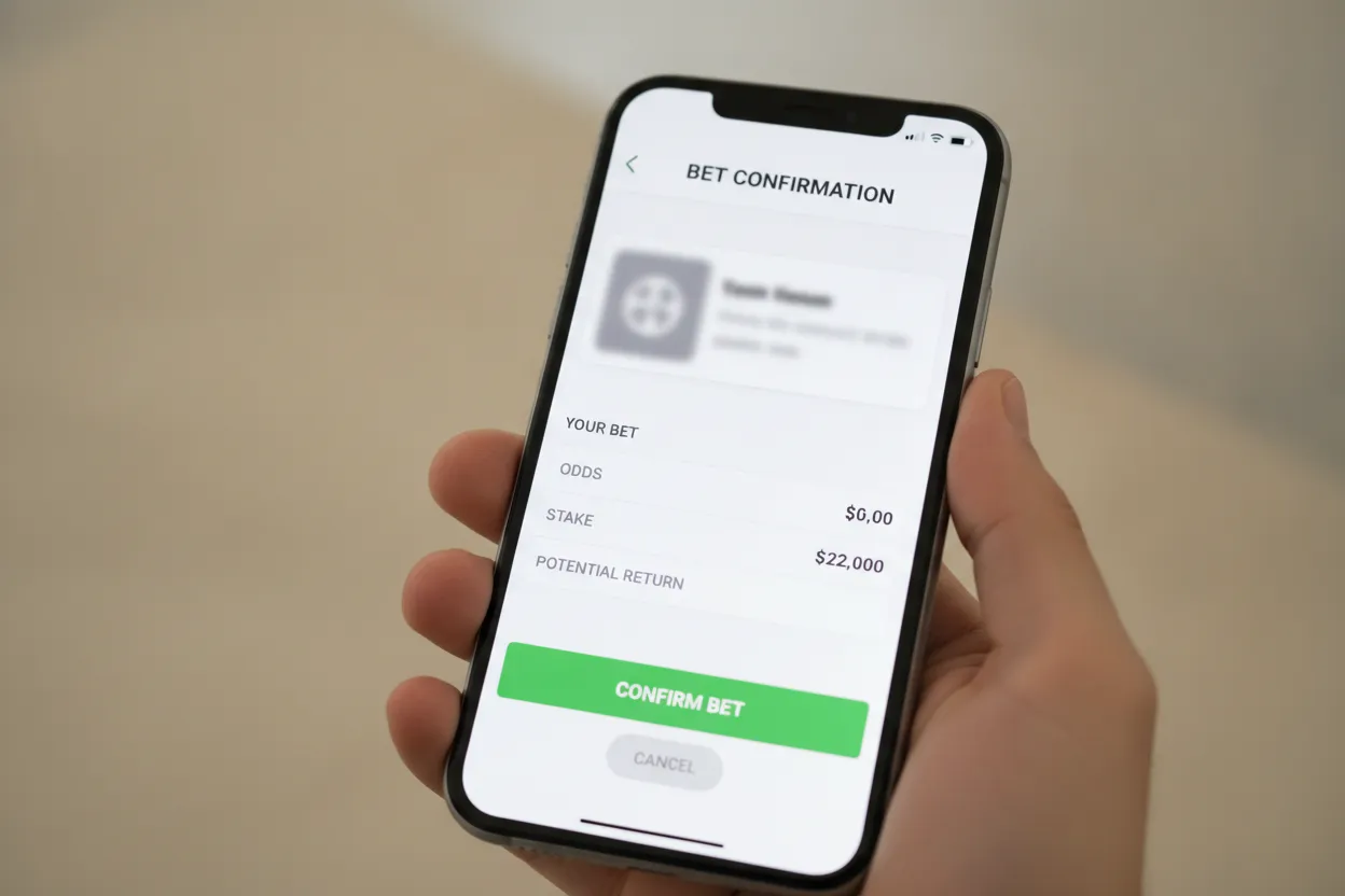 Smartphone displaying a generic bet confirmation