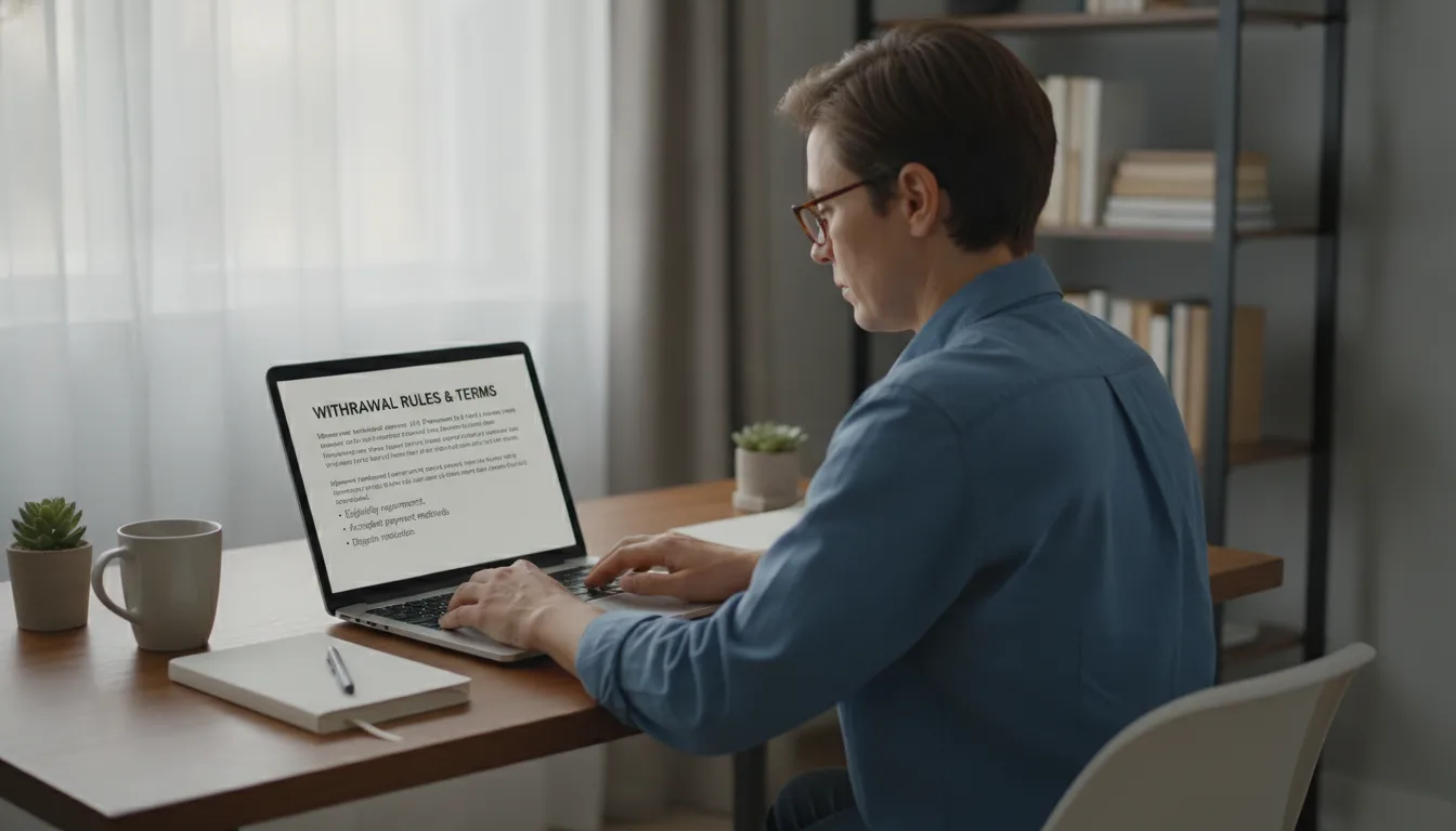 Person reading rules for sportsbook withdrawals