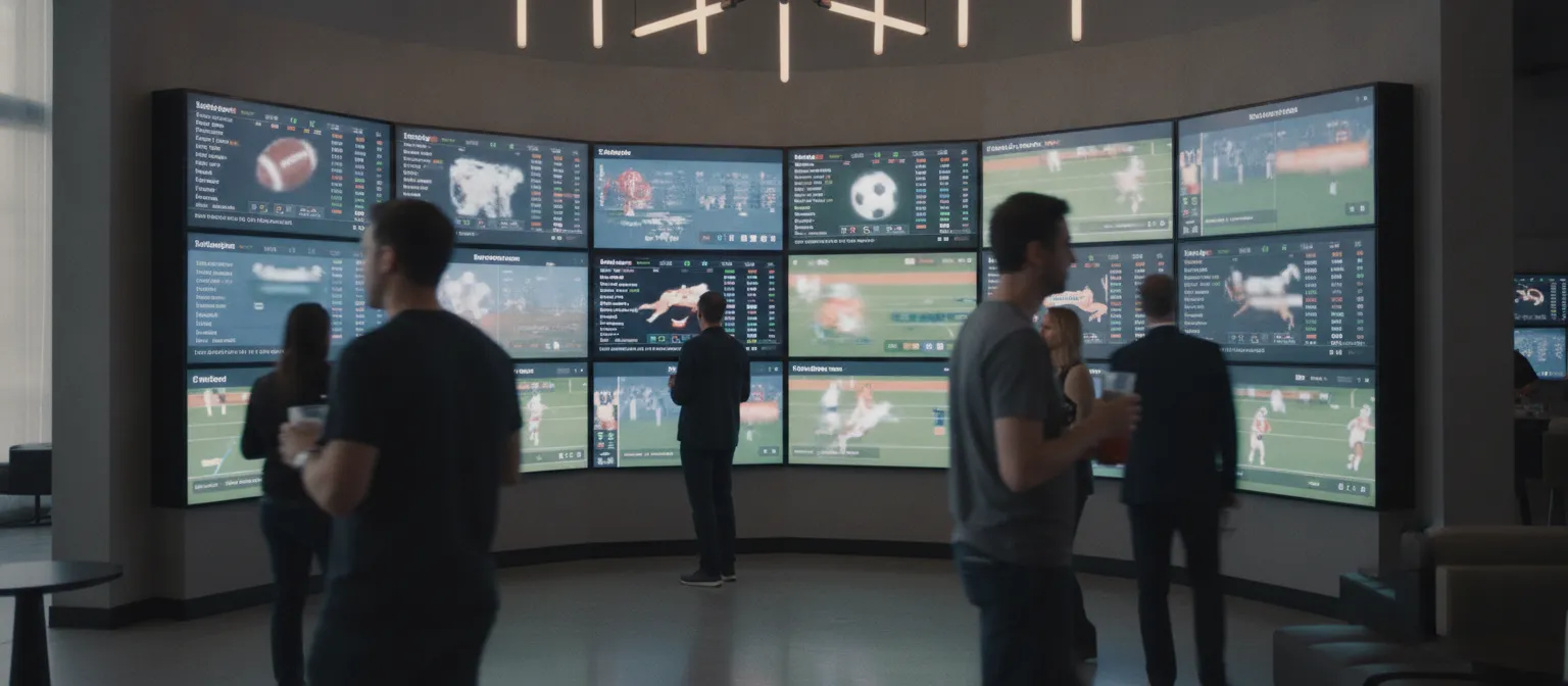Generic sportsbook monitors showing several sports