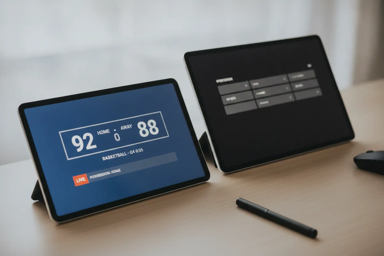Generic live sports score beside a closed betting screen