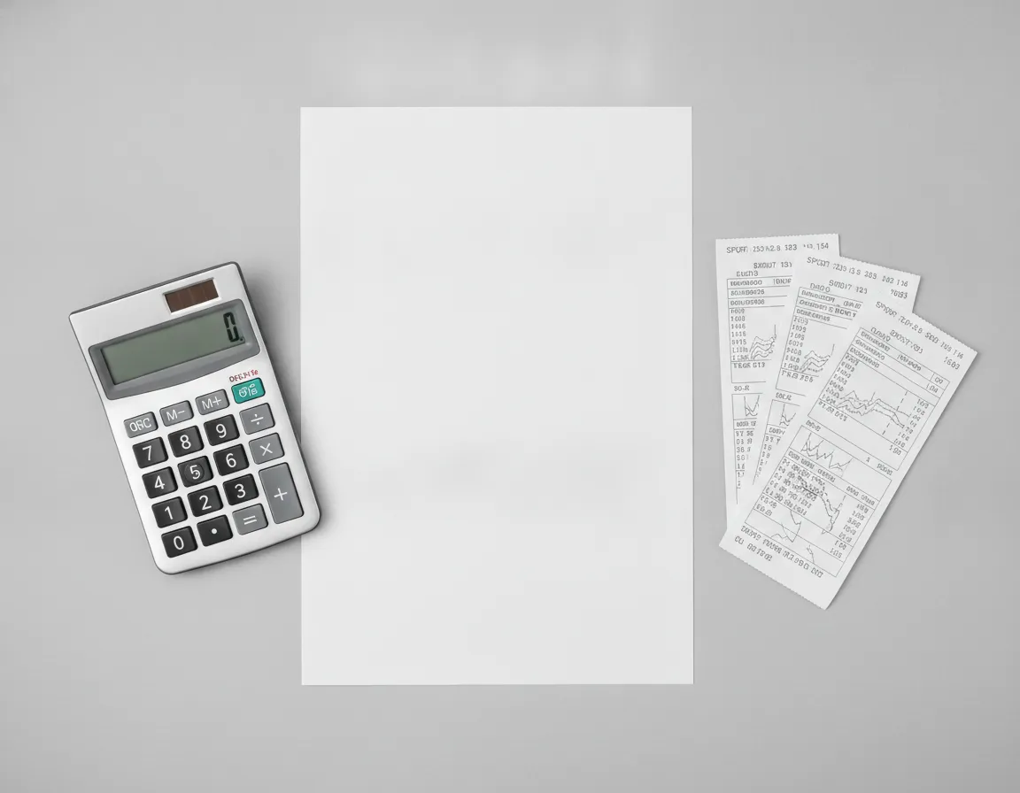 Calculator and blank paper beside sports tickets