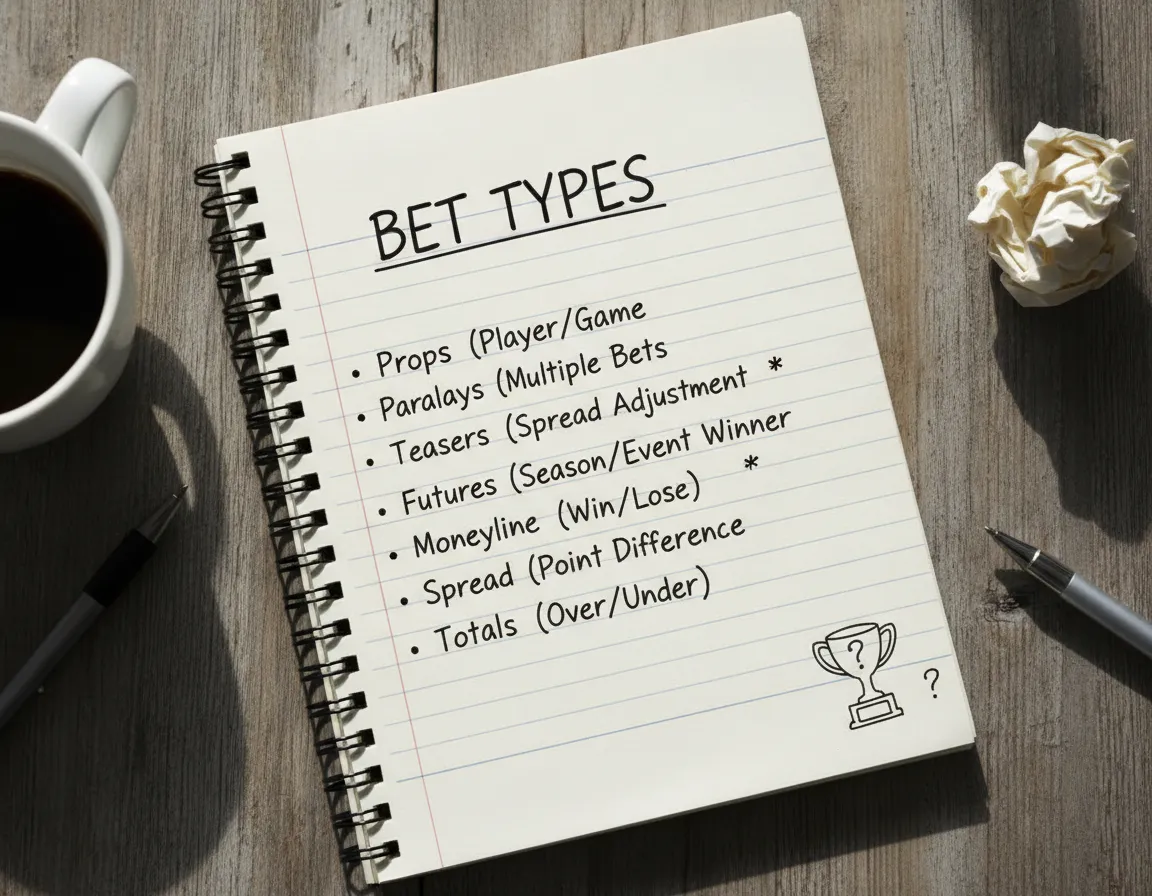 Notebook page listing betting types