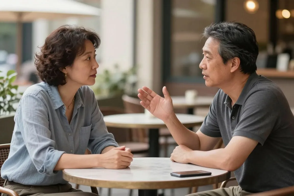 Two people discussing boundaries during a respectful date