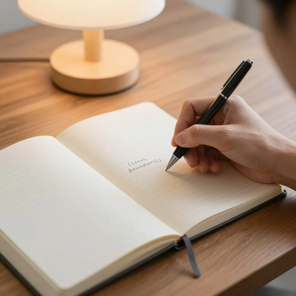Person writing personal dating boundaries in a journal