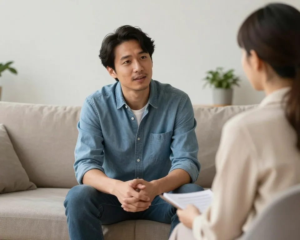 Person speaking with a therapist about dating fear and mental health