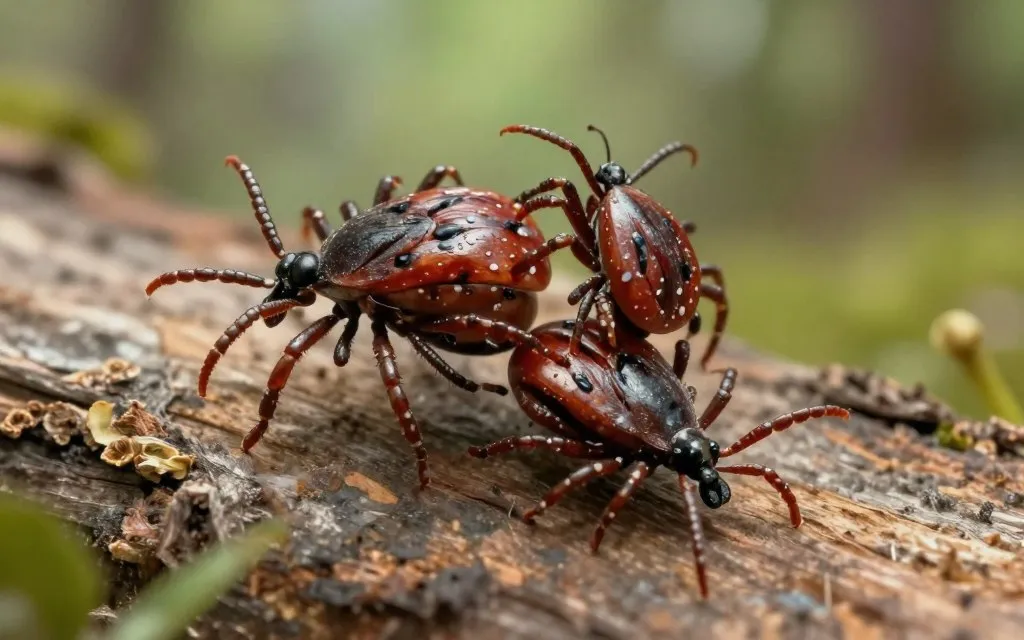 Adult tick mating on a mammal host during a blood meal