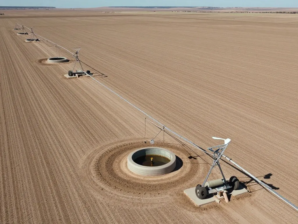 Groundwater pumping wells in an agricultural field