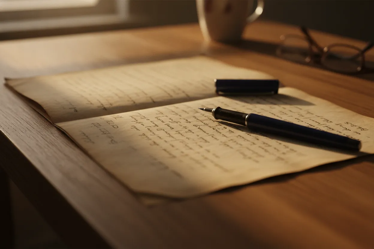 Close view of a handwritten film script