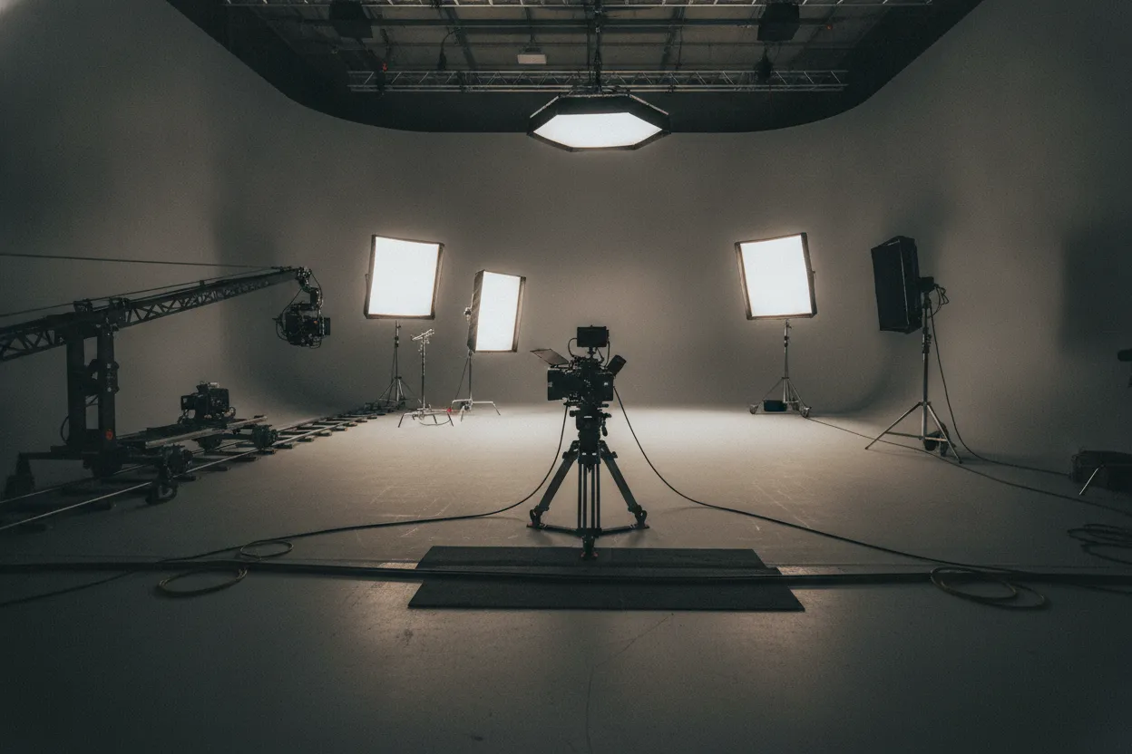 Film set lighting and camera equipment