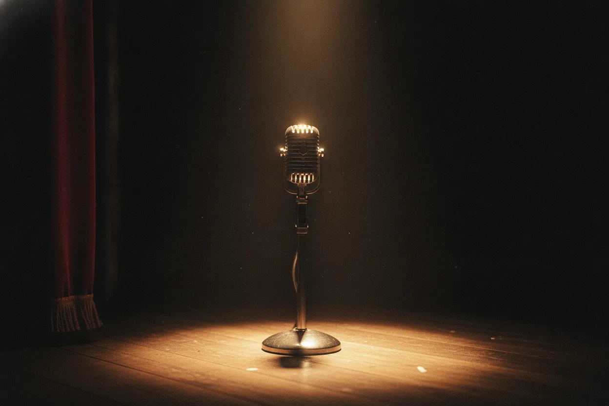Vintage microphone suggesting a musical film performance