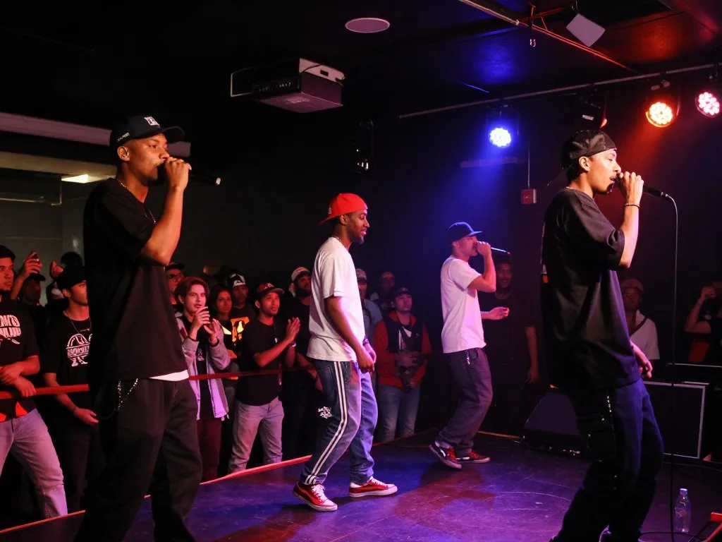 Independent Boston area hip-hop artists performing in a small club